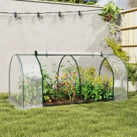 Outsunny 7' L x 3' W x 2.5' H Portable Tunnel Greenhouse for Outdoor Garden Hot House with 4 Zippered Doors, PVC Cover(m-2)