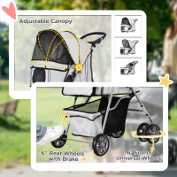 PawHut 4 Wheel Pet Stroller for Small Dogs Cats, Dog Stroller with Folding Sunshade Canopy, Pet Carrier Folding Sunshade Canopy with Brake, Safety Leash, Cup Holder, Grey(m-4)