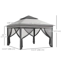 Outsunny 10.7 x 10.7ft Pop Up Gazebo, Adjustable Instant Sun Shelter with UV30+ Roof Cover, Removable Mesh Curtains, Light Grey(m-3)
