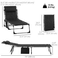 Outsunny Folding Chaise Lounge Chair, Outdoor Padded Reclining Chair with 5-position Adjustable Backrest, Pillow and Pocket for Patio, Deck, Beach, Lawn and Sunbathing, Black(m-3)