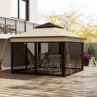 Outsunny 10.7 x 10.7ft Pop Up Gazebo, Adjustable Instant Sun Shelter with UV30+ Roof Cover, Removable Mesh Curtains, Beige(m-9)