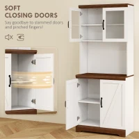 HOMCOM 70" Farmhouse Pantry Cabinet, Kitchen Hutch Storage Cabinet with Glass Doors, Adjustable Shelves, Open Microwave Countertop, White(m-6)