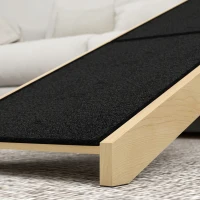 PawHut Pet Ramp Bed Steps for Dogs Cats Non-slip Carpet Top Platform Pine Wood 59"L x 16"W x 20"H Natural Wood(m-10)