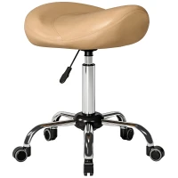 HOMCOM Saddle Stool, Height Adjustable Rolling Salon Chair with PU Leather for Massage, Spa, Clinic, Beauty and Tattoo, Brown(m-11)
