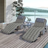 Outsunny 2-Piece Folding Lounge Chairs with Adjustable Backrest, Tanning Chair with Cushion, Side Pocket, Headrest, Grey(m-10)