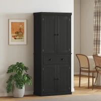 HOMCOM 72" Kitchen Pantry Storage Cabinet, Cupboard with 4 Doors and 3 Adjustable Shelves, Large Central Drawer, Black(m-10)