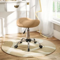 HOMCOM Saddle Stool, Height Adjustable Rolling Salon Chair with PU Leather for Massage, Spa, Clinic, Beauty and Tattoo, Brown(m-8)