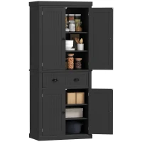 HOMCOM 72" Kitchen Pantry Storage Cabinet, Cupboard with 4 Doors and 3 Adjustable Shelves, Large Central Drawer, Black(m-11)