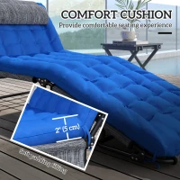 Outsunny 2 Pieces Folding Lounge Chairs with 4-level Reclining Back, Outdoor Tanning Chair with Cushion, Sun Lounger with Breathable Mesh Fabric, Side Pocket, Headrest, Blue(m-7)