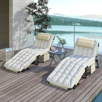 Outsunny 2-Piece Folding Lounge Chairs with Adjustable Backrest, Tanning Chair with Cushion, Side Pocket, Headrest, Beige(m-10)