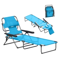 Outsunny Folding Lounge Chair w/ Reclining Back, Light Blue(m-11)