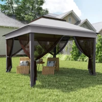 Outsunny 10.7 x 10.7ft Pop Up Gazebo, Adjustable Instant Sun Shelter with UV30+ Roof Cover, Removable Mesh Curtains, Light Grey(m-8)