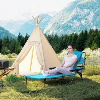 Outsunny Folding Lounge Chair w/ Reclining Back, Light Blue(m-9)
