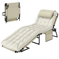 Outsunny Folding Lounge Chair with 4-level Reclining Back & Cushion, Beige(m-2)