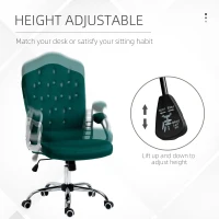 Vinsetto Velvet Computer Chair, Button Tufted Desk Chair with Swivel Wheels, Adjustable Height, Green(m-4)