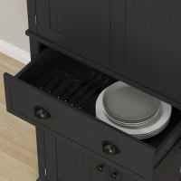 HOMCOM 72" Kitchen Pantry Storage Cabinet, Cupboard with 4 Doors and 3 Adjustable Shelves, Large Central Drawer, Black(m-9)