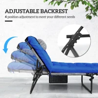 Outsunny 2 Pieces Folding Lounge Chairs with 4-level Reclining Back, Outdoor Tanning Chair with Cushion, Sun Lounger with Breathable Mesh Fabric, Side Pocket, Headrest, Blue(m-4)