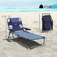 Outsunny Folding Lounge Chair w/ Reclining Back, Navy Blue(m-3)