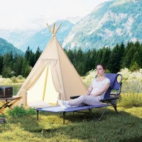 Outsunny Folding Lounge Chair w/ Reclining Back, Navy Blue(m-9)