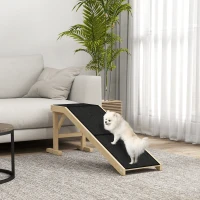 PawHut Pet Ramp Bed Steps for Dogs Cats Non-slip Carpet Top Platform Pine Wood 59"L x 16"W x 20"H Natural Wood(m-1)