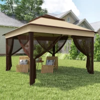Outsunny 10.7 x 10.7ft Pop Up Gazebo, Adjustable Instant Sun Shelter with UV30+ Roof Cover, Removable Mesh Curtains, Beige(m-8)