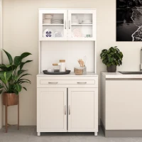 HOMCOM 67" Buffet with Hutch, Modern Kitchen Pantry, Freestanding Storage Cabinet with Framed Glass Doors, Shelves and Drawers, White(m-16)