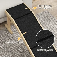 PawHut Pet Ramp Bed Steps for Dogs Cats Non-slip Carpet Top Platform Pine Wood 59"L x 16"W x 20"H Natural Wood(m-6)