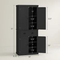 HOMCOM 72" Kitchen Pantry Storage Cabinet, Cupboard with 4 Doors and 3 Adjustable Shelves, Large Central Drawer, Black(m-3)