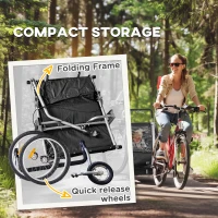 Aosom 2-in-1 Bike Trailer for Kids, Foldable 2-Seat Baby Stroller with 5-Point Harness, Rubber Wheels, Storage Bag, Black(m-6)