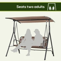Outsunny 2-Seater Patio Swing Chair, Outdoor Adjustable Canopy Porch Swing with Armrests, Texeline Fabric and Steel Frame, Brown(m-4)