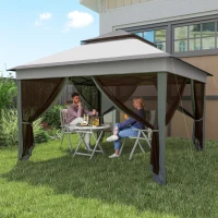 Outsunny 10.7 x 10.7ft Pop Up Gazebo, Adjustable Instant Sun Shelter with UV30+ Roof Cover, Removable Mesh Curtains, Light Grey(m-1)