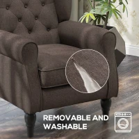 HOMCOM Wingback Accent Chair for Living Room, Button-Tufted Lounge Chair with Round Armrests and Wood Legs, Dark Brown(m-4)