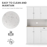 HOMCOM 71" Buffet with Hutch, Modern Farmhouse Kitchen Pantry Storage Cabinet with Microwave Oven Countertop, Drawer, and Cupboard, White(m-4)