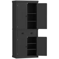 HOMCOM 72" Kitchen Pantry Storage Cabinet, Cupboard with 4 Doors and 3 Adjustable Shelves, Large Central Drawer, Black(m-1)