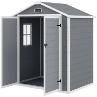 Outsunny 6x4.5FT Plastic Shed, Lockable Garden Tool Storage House with Double Doors and Vent, Grey(m-2)