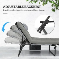 Outsunny 2-Piece Folding Lounge Chairs with Adjustable Backrest, Tanning Chair with Cushion, Side Pocket, Headrest, Grey(m-4)