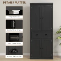 HOMCOM 72" Kitchen Pantry Storage Cabinet, Cupboard with 4 Doors and 3 Adjustable Shelves, Large Central Drawer, Black(m-7)
