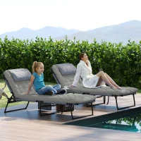 Outsunny 2-Piece Folding Lounge Chairs with Adjustable Backrest, Tanning Chair with Cushion, Side Pocket, Headrest, Grey(m-8)