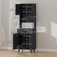 HOMCOM Modern Kitchen Buffet with Hutch Wooden Storage Cupboard with Microwave Counter 2 Cabinet and Drawer for Dining Room Living Room Black(m-3)