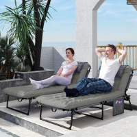 Outsunny 2-Piece Folding Lounge Chairs with Adjustable Backrest, Tanning Chair with Cushion, Side Pocket, Headrest, Grey(m-1)
