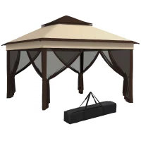 Outsunny 10.7 x 10.7ft Pop Up Gazebo, Adjustable Instant Sun Shelter with UV30+ Roof Cover, Removable Mesh Curtains, Beige(m-11)
