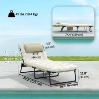 Outsunny 2-Piece Folding Lounge Chairs with Adjustable Backrest, Tanning Chair with Cushion, Side Pocket, Headrest, Beige(m-3)