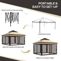 Outsunny 10.7 x 10.7ft Pop Up Gazebo, Adjustable Instant Sun Shelter with UV30+ Roof Cover, Removable Mesh Curtains, Beige(m-4)