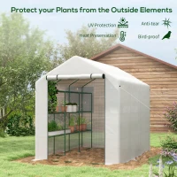 Outsunny Outdoor Walk-in Greenhouse with Roll-up Zipper Door, 18 Shelves, PE Cover, 95.25" x 70.75" x 82.75", White(m-4)