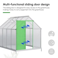 Outsunny 8' x 6' Aluminum Outdoor Greenhouse, Polycarbonate Walk-in Garden Greenhouse Kit with Adjustable Roof Vent, Rain Gutter and Sliding Door for Winter, Silver(m-4)