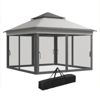 Outsunny 10.7 x 10.7ft Pop Up Gazebo, Adjustable Instant Sun Shelter with UV30+ Roof Cover, Removable Mesh Curtains, Light Grey(m-2)