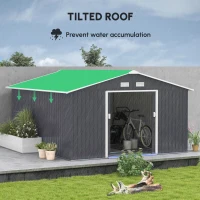 Outsunny 11' x 13' Garden Metal Shed, Storage Shed Utility Storage with Double Locking Doors for Bike, Yard Tools, Dark Gray(m-4)