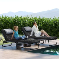 Outsunny 2-Piece Folding Lounge Chairs with Adjustable Backrest, Tanning Chair with Cushion, Side Pocket, Headrest, Black(m-8)