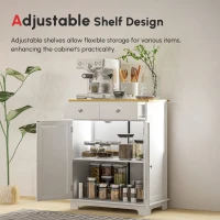 HOMCOM Kitchen Storage Cabinet, Sideboard Floor Cupboard with Solid Wood Top, Adjustable Shelf, and 2 Drawers, Distressed White(m-6)