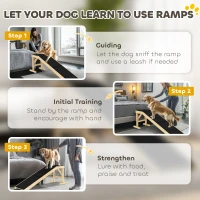 PawHut Pet Ramp Bed Steps for Dogs Cats Non-slip Carpet Top Platform Pine Wood 59"L x 16"W x 20"H Natural Wood(m-7)